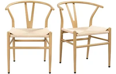 Wishbone Dining Chairs Weave Arm Chairs Set Of 2 Mid-Century Modern Dining Chair • $74.99