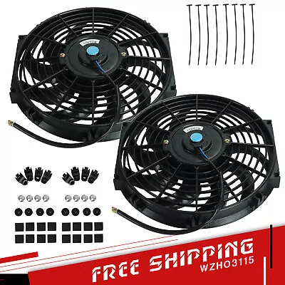 2x 12  Inch Universal Slim Fan Push Pull Electric Radiator Cooling 12V Mount Kit • $40.99