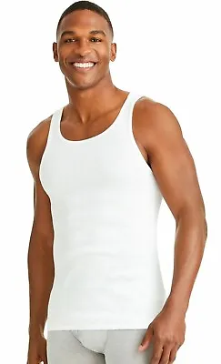 Men's 6 Pack Hanes White Tagless Tanks Undershirt Ribbed ComfortSoft XL 46 -48   • $18.99