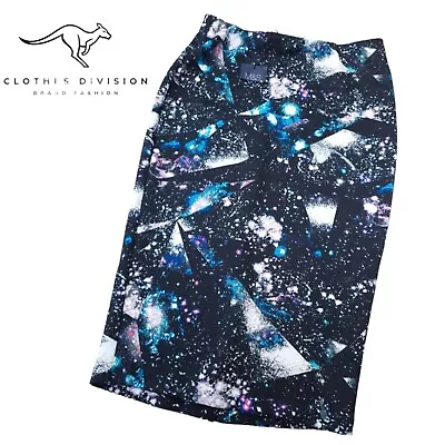 Marks & Spencer Skirt Size 10 Stretch Calf Length Galaxy Celestial Space • £14.99