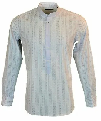 MENS REDUCED TO CLEAR KAFTAN STYLE CASUAL STRIPE GRANDAD COLLAR SHIRT From £8.99 • £9.99