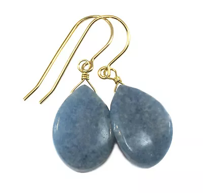 Lapis Earrings Smooth Curved Teardrops Light Denim Blue Lazuli 14k Gold Sterling • $35