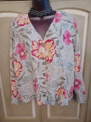 Hot Cotton Marc Ware Linen Floral Tunic V Neck Long Shirt Top Shell Buttons M • $17.50