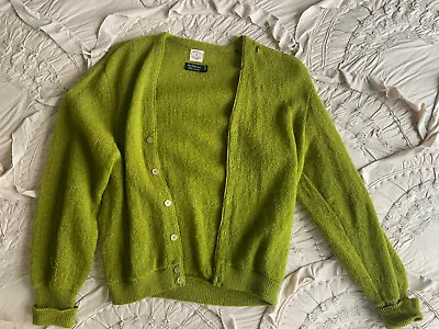 Vintage 50s/60s Green Mohair Wool Knit Sweater Cardigan KURT COBAIN GRUNGE • $198