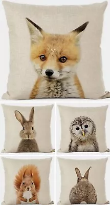 Wild Life Fox Rabbit Owl Squirrel Donkey Duck Cushion Cover Zip 40cm X 40cm  • £5.79