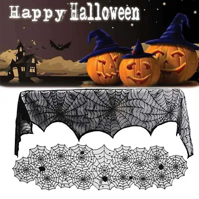 Halloween Lace Table Cloth Fireplace Party Window Spider Web Cobweb Home Decor • £5.98