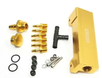 $22 • Buy GOLD 1/8  NPT 6 Port Vacuum Manifold Kit Fit Turbo Boost Intake Manifold