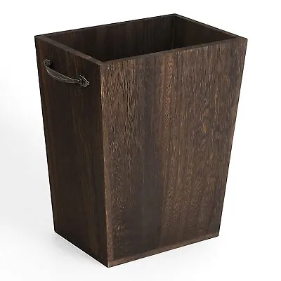 Wood Trash Can Farmhouse Wastebasket Bin W/ Metal Handles Garbage Container • $19.57