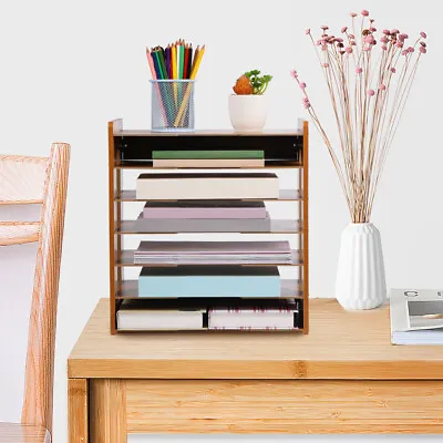 4-7 Wooden Tier Office Filing Trays Holder A4 Document Paper Storage Rack UK • £12.99