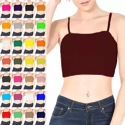 Womens Ladies Plain Bandeau Sleeveless Strappy Camisole Active Wear Bra Crop Top • £1.49