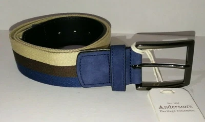 £59.99 • Buy Andersons Striped Fabric Blue Suede Leather Mens Belt 95cm 36  Rrp £110 Bnwt