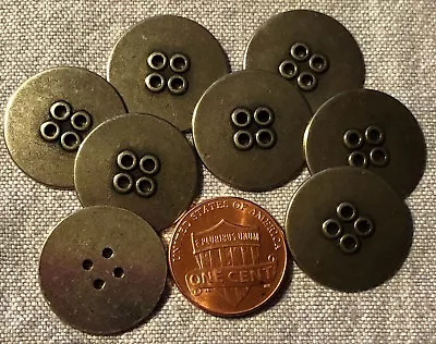 8 Antiqued Silver Tone 4-hole Sew-through Metal Buttons Almost 13/16  20mm 9163 • $6.49