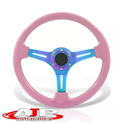 6 Hole Pink Neo Steel Spokes Racing Steering Wheel + Horn Universal 350mm 14  • $47.99