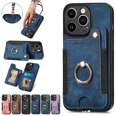 For IPhone 15 14 13 12 11 Pro Max XR XS 8 7 Case Leather Card Holder Stand Cover • $15.49