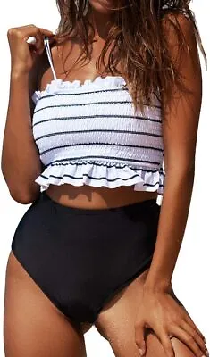 RXRXCOCO Womens Bandeau High Waist Ruffled Bikini Swimsuit Swimming Costume BNWT • £9.95