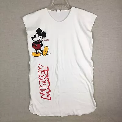 Vintage Mickey Mouse Nightgown White Women's Jersey Sleeveless One Size • $19.95