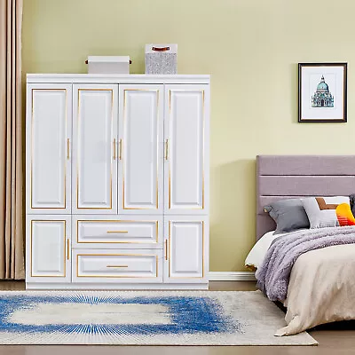 Wooden Wardrobe Armoire Cabinet | White Wardrobe Closet With 3/4 Door & Drawers • $519.99