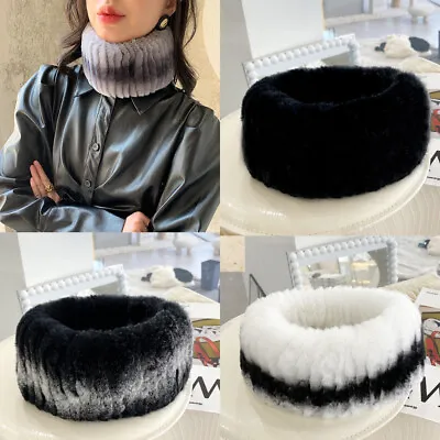 Women's Real Rex Rabbit Fur Scarf Headbands Winter Warm Collar White Black Grey • $14.44