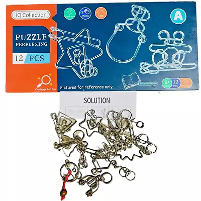 12 Brain Teaser JUMBO Metal Kit Lot Set Wire Puzzle IQ Adult Kid Solve Twist • $19.68