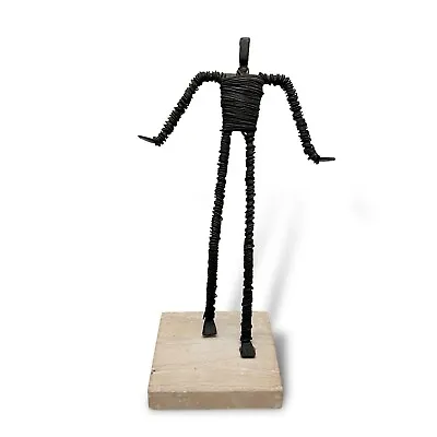 Vintage Brutalist Metal Wire Figure Sculpture On Stone Base Giacometti Style #4 • $53.99