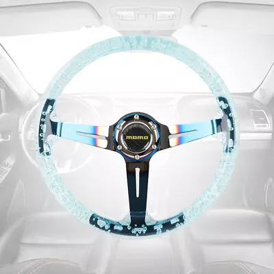 MOMO 6-Holes 350mm Deep Dish Teal Crystal Bubble Burnt Blue Spoke Steering Wheel • $80