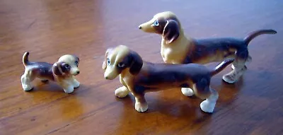 Lot Of 3 Dachshund Miniature Weiner Dog Porcelain Figures Mother Father & Puppy • $32