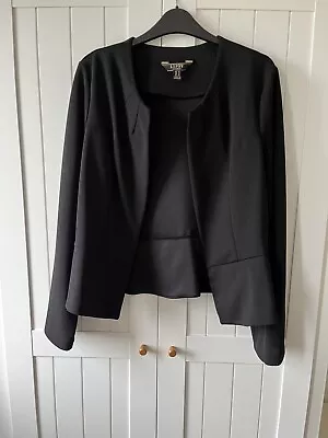 Lipsy London Black Twill Cropped Collarless Blazer/Jacket - Size 14 • £15