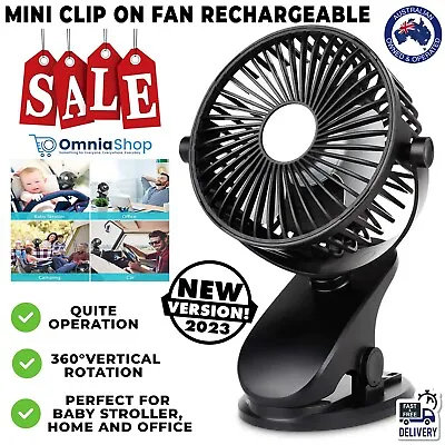 $43.97 • Buy Portable Mini Clip On Fan Rechargeable, USB Rechargeable Battery Operation