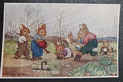 Vtg Postcard Medici Margaret Tempest Dressed Bunny Rabbits Gardening Unposted • $7.95