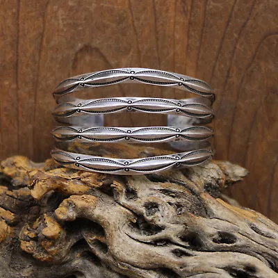 Vintage Wide Sterling Silver 4 Band Southwestern Cuff Bracelet+ • $390