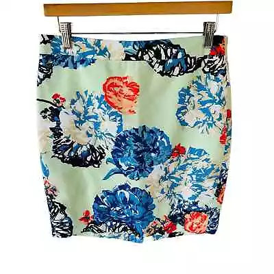 J. Crew Size 2P Mint Cotton Floral Watercolor Printed Pencil Skirt Lined Zip Up • $15