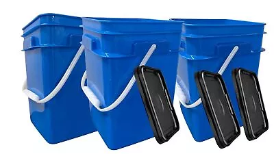  4 Gallon Square Food Grade Bucket Pail With Plastic Handles And Lids- Pack Of 3 • $39