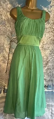 MONSOON UK 10  GREEN  Cotton Chiffon & Silk Satin  Fit & Flare 50's Style Dress • £16