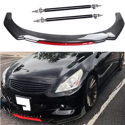 For Infiniti G37 G35 Sedan Front Bumper Lip Spoiler Splitter Strut Carbon Fiber • $69.99