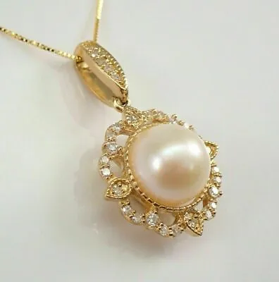 2.2Ct Round Good Cut Lab Created White Pearl Halo Pendant 14K Yellow Gold Plated • $101.49