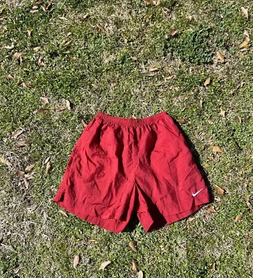 Vintage 90s Nike Mini Swoosh Above Knee Shorts Baggies Red Men's Large • $35.99