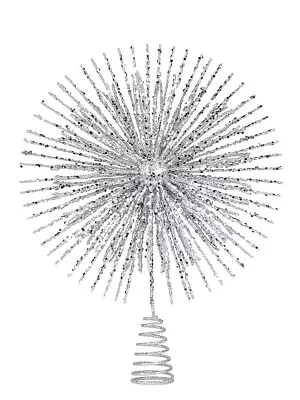 Glittered Silver Starburst Christmas Tree Topper Decoration - 38cm • $14.95