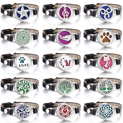 $2.96 • Buy Aromatherapy Perfume Essential Oil Diffuser Locket Jewelry Leather Bracelet   