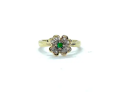 £95 • Buy Vintage 9CT Gold Genuine Emerald & Diamond Flower Ring - Size K (US 5 1/2)