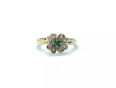 £95 • Buy Vintage 9CT Gold Genuine Emerald & Diamond Flower Ring - Size K (US 5 1/2)