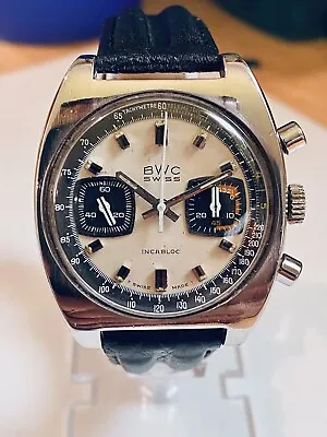 BWC Swiss Panda Chronograph SERVICED Valjoux 7733 Flyback Running Great 1969 • $999