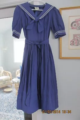 Laura Ashley Vtg. 1980's Rare Style/color Sailor Dress Sz. 8 Royal Blue Cotton • $179.99