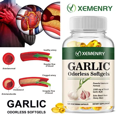 Odorless Garlic Capsules 1500mg - Heart Health Immune Support Supplements • £13.04