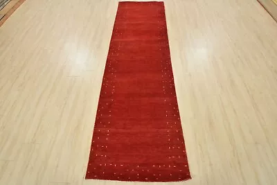 Gabbeh Lori Runner 2’10” X 9’8” Red Wool Contemporary Hand-Knotted Oriental Rug • $403.75