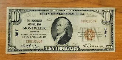 1929 $10 US National Currency  Vermont Montpelier  • $213.67