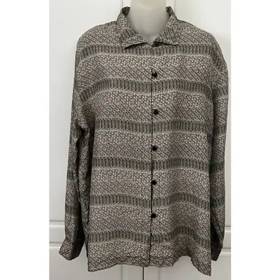 Vintage Stunt Women's Silk Button Up Blouse Geometric Print Size L • $32