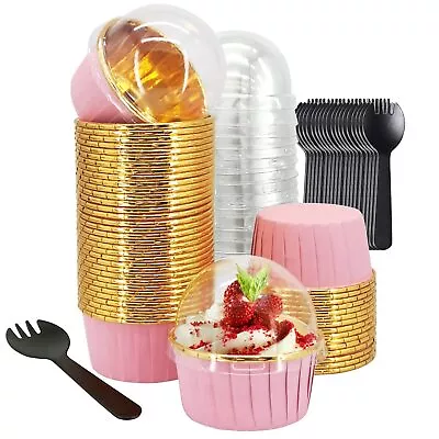 50 Pack 5.5oz Cupcake Liners With Lids Large Aluminum Foil Muffin Tins • $18.89