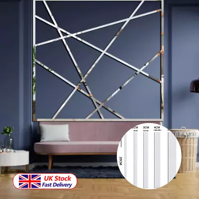 10X Long Strip Mirror Acrylic Wall Stickers Self-adhesive Rectangle Sliver Decor • £6.49