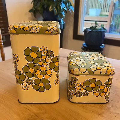 Set Of 2 Yellow And Green Vintage Floral Canisters • $15