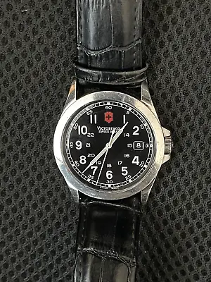 Victorinox MODEL 24653 SWISS ARMY Watch Round Shape Black Silver Men Works Well. • $199.99